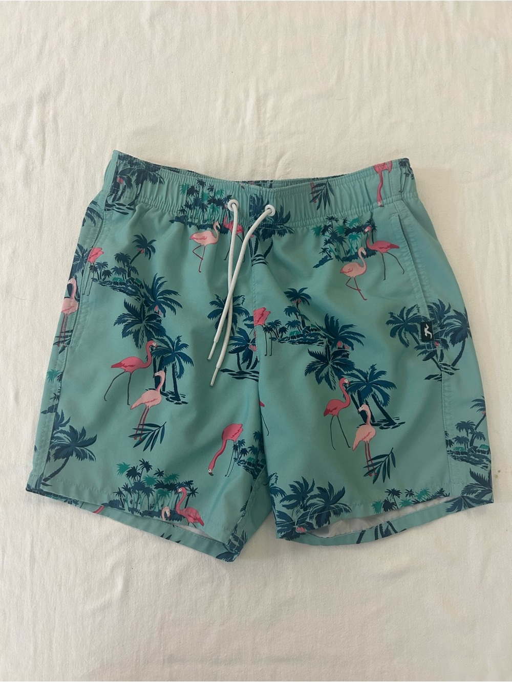 Hollister Men’s XS Swim Trunks Blue Flamingo Palm Tree Tropical Board Shorts